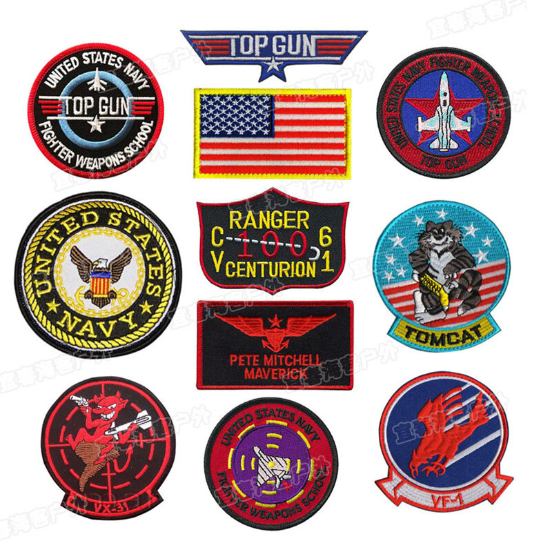 Parche de prueba de vuelo de pistola superior MAVERICK Ranger, Parche de Vf-1, VX-31, Tomcat, US Navy, arma de caza, parches escolares de escudo del Escuadrón para chaqueta