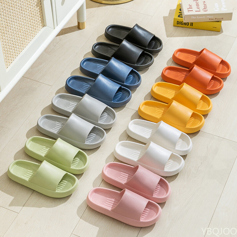 Soft Home Slippers Couple Summer Indoor Skid Proof Bathroom Slippers Sandals Solid Color Men Women Flip Flops Flat Shoes