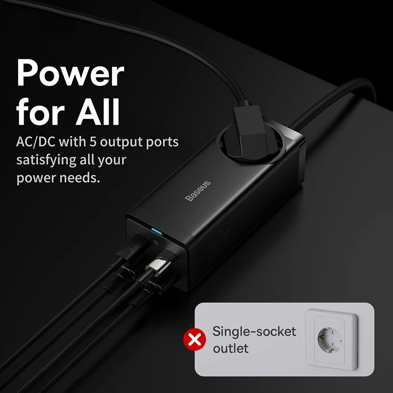 Baseus GaN3 Pro Desktop Power Strip USB C Charger สำหรับโทรศัพท์มือถือแท็บเล็ตแล็ปท็อปที่ชาร์จความเร็วสูง US ปลั๊กอัจฉริย...