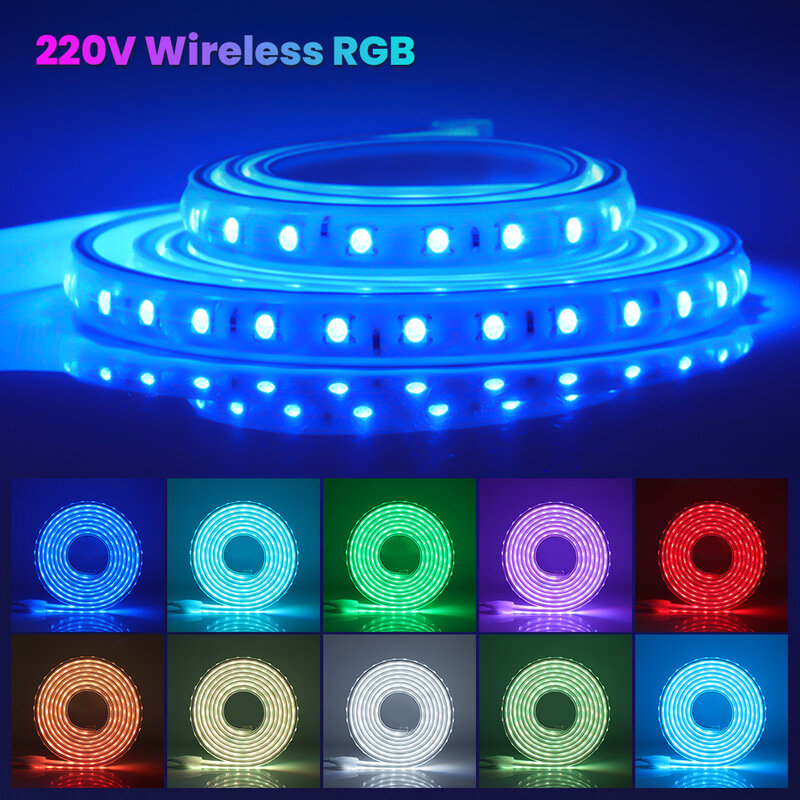 220V 5050 RGB Dây Đèn LED Có Điều Khiển Từ Xa 60LED/M Linh Hoạt LED Băng Keo Chống Nước LED Ngoài Trời ruy Băng Trang Trí Nhà