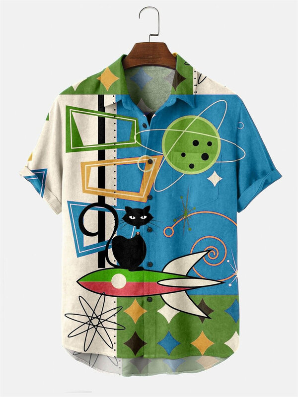 Camisa de manga corta para hombre, camisa informal con estampado Digital de viento de Hong Kong, talla grande, para verano, Europa y América, Nueva