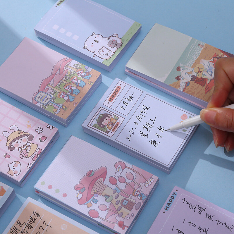 귀여운 찢을 수 있는 동물 만화 일본 크리에이티브 노트 북, 한국 문구 메모 패드 플래너 사무실 라벨 용지 학습 태그