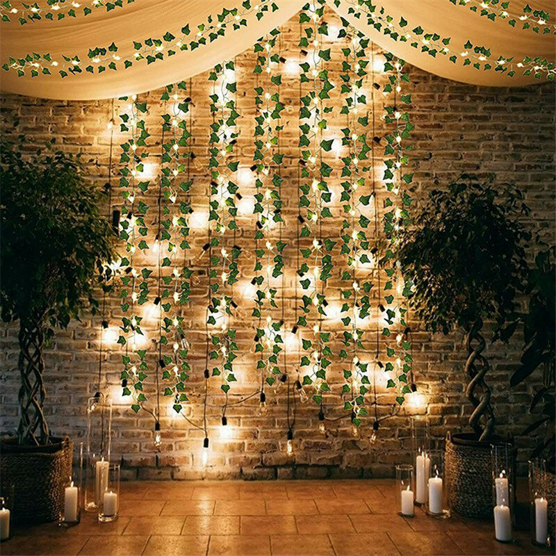Wakacje sztuczny liść kwiaty girlanda żarówkowa Led Lights Fairy Garland lampki świąteczne dekoracje do domu sala weselna wystrój ogrodu