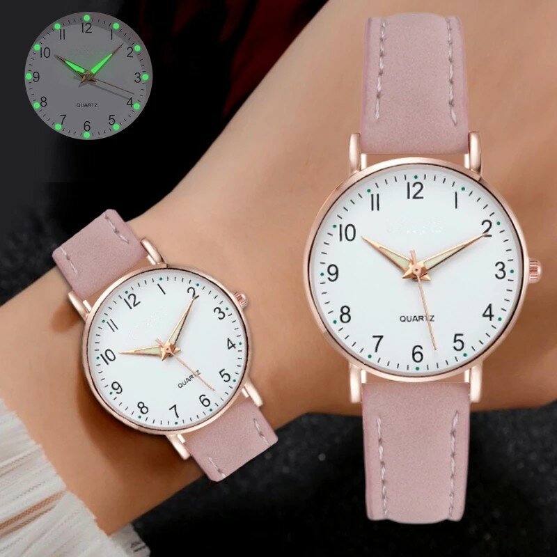 Leisure And Fashionable Luminous Women's High-end And Simple Digital Retro Frosted Leather Small Fresh Casual Quartz Watch