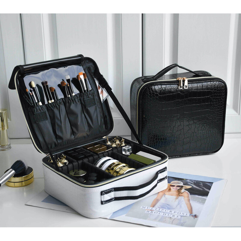 Bolsa de cosméticos con patrón de cocodrilo, bolso multifuncional portátil, almacenamiento de viaje, estuche de maquillaje, novedad de 2021