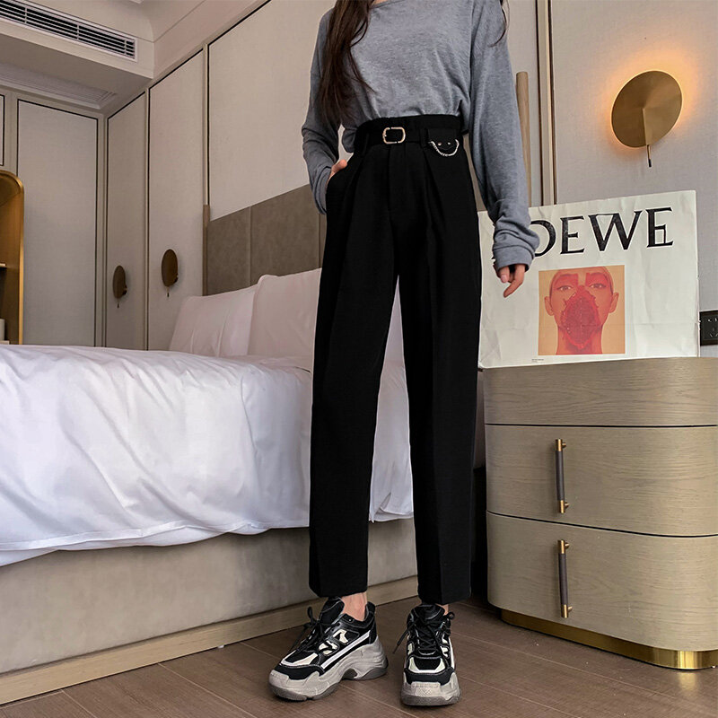 Nova cintura alta harem calças casuais terno calças moda feminina calças preto cáqui ternos casuais S-XL novas calças harajuku 62e