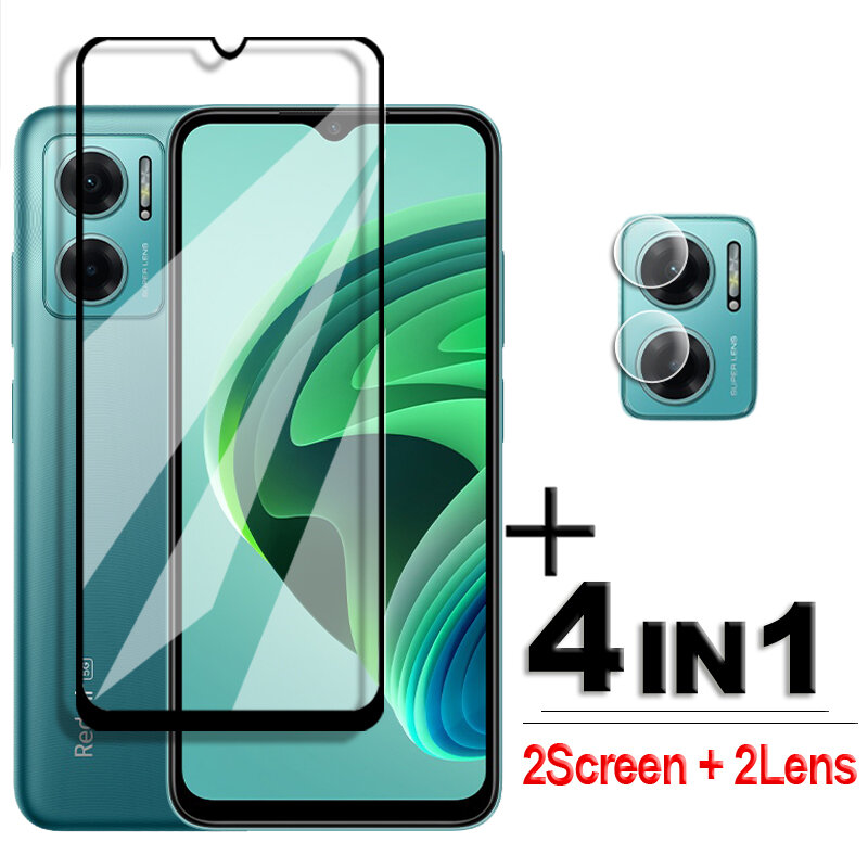 4in1 Tempered Glass For Xiaomi Redmi 10 5G Glass Full Cover Screen Protector Redmi 10 10C 9 9C 9A 9T Lens Film For Redmi 10 5G
