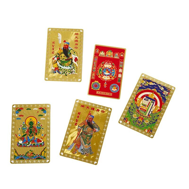 Monocromático Cartão De Buda De Metal Deus De Riqueza Guan Gong Fortune Card Budista Cobre Ouro Cartões Amuleto Presente