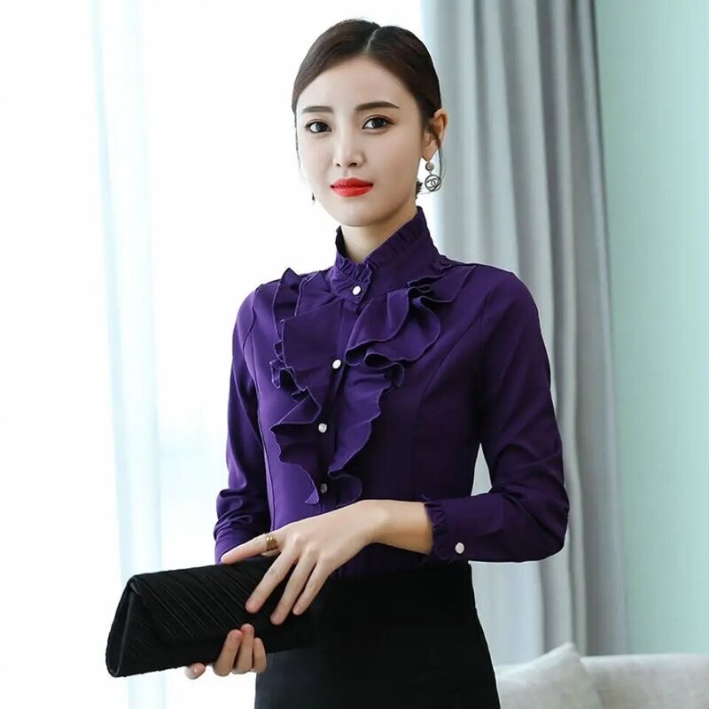 Koreanische Mode weiß Chiffon Frauen Shirts Büro Dame Knopf Up Shirt Langarm Bluse Frauen Tops Camisas Mujer Damen Tops