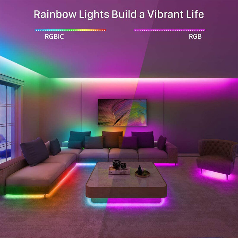 Bande LED flexible RGBIC WS2812B 5050, 1-30m, 5V, Bluetooth, contrôle IR, pour ordinateur, TV, plafond de chambre, décoration de Noël