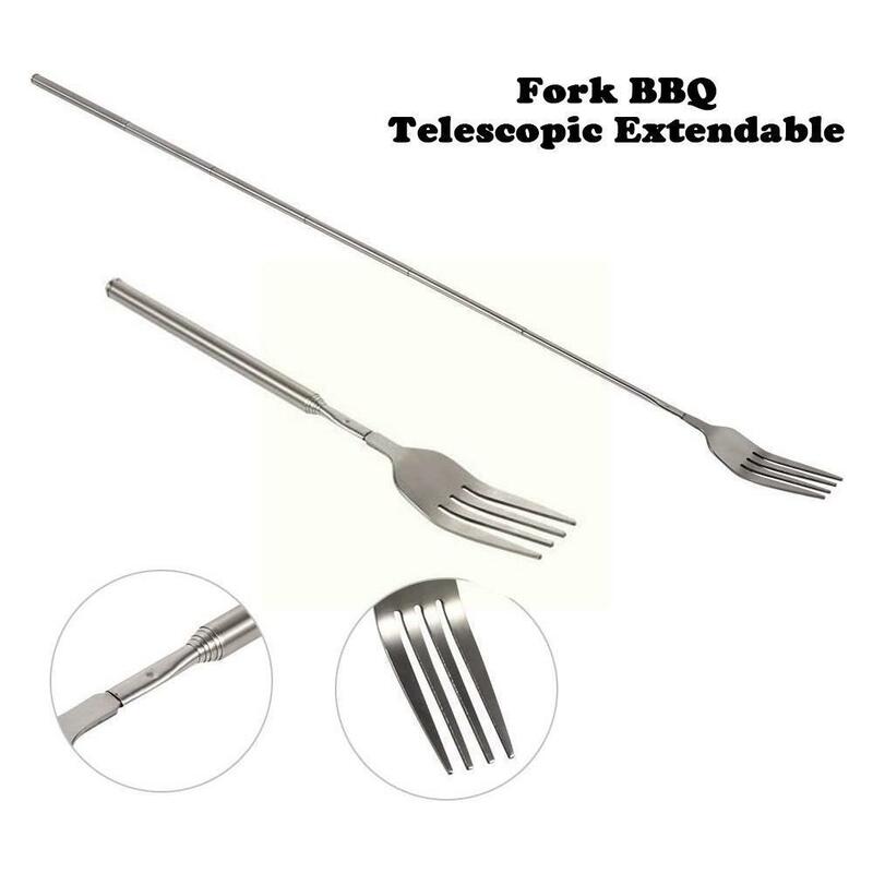 Retro Fork BBQ Telescopic Extendable Dinner Fruit Dessert Fork B0Q6 Steel Cutlery Handle Long KitchenTableware Fork Stainle J4H2