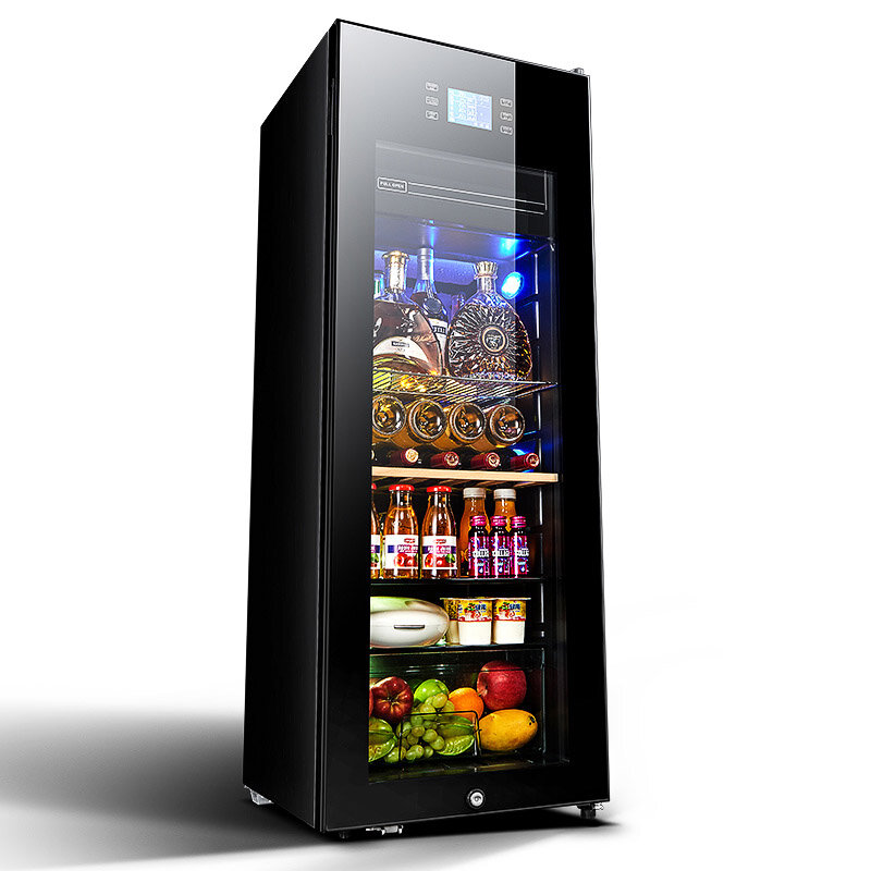 ガラス扉付きのさわやかな冷蔵庫Refrigerator-188L大容量,ソーダビール,キッチンオフィス用のコンパクトな飲料冷蔵庫