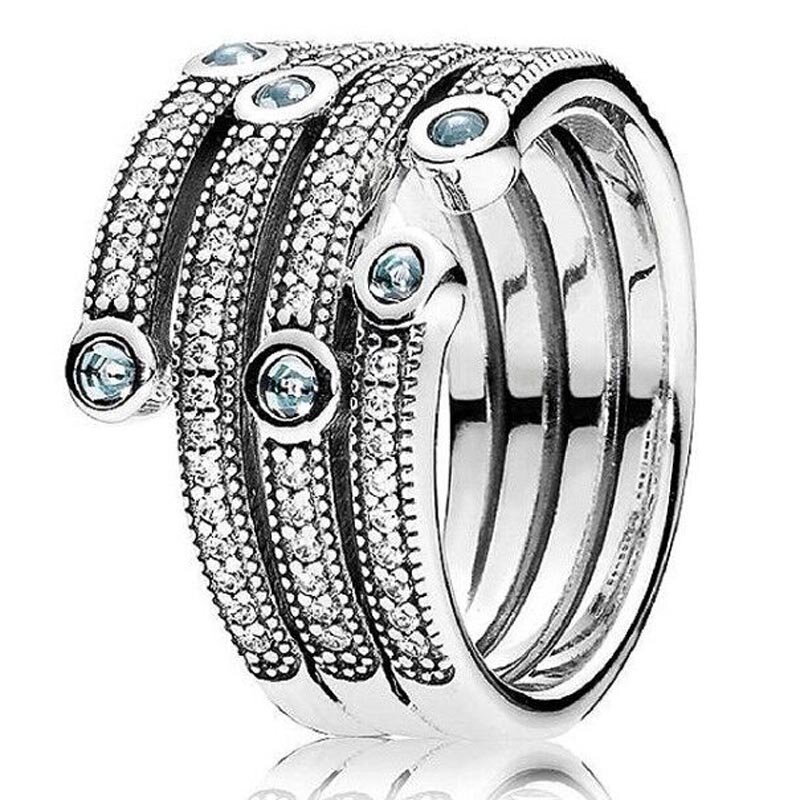 Nowy 925 Sterling Silver Pandora pierścień wąż Ocean Frosty Daisy kwiat koniczyny korona wolność delikatne pierścień z sercem dla kobiet biżuteria