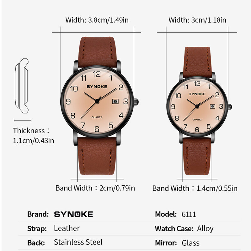 Luxury Couple Watches Fashion Leather Strap Waterproof Elegant Ladies Quartz Watch Gifts Relogios Masculino Lover's Watch Gifts