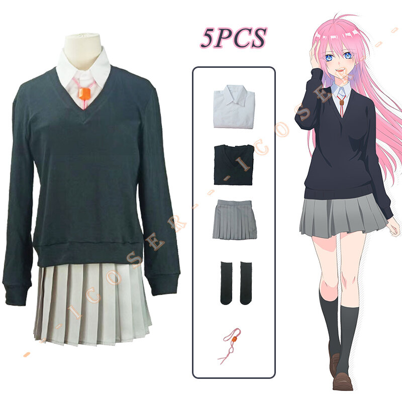 Anime shikimori não é apenas um cutie shikimori micchon cosplay traje escola menina uniforme longo rosa peruca conjunto mi-chan festa feminina