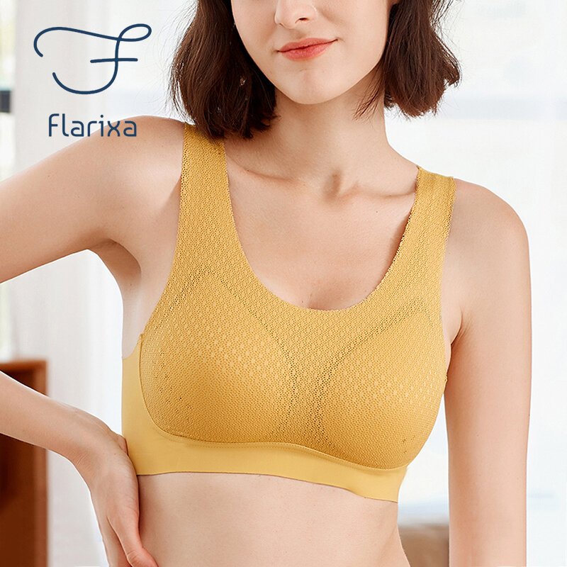 Flarixa Seamless Plus Size Bra Wireless Women Underwear Healthy Latex Bralette 7XL Comfortable Sleep Top Sexy Lace Mesh Lingerie