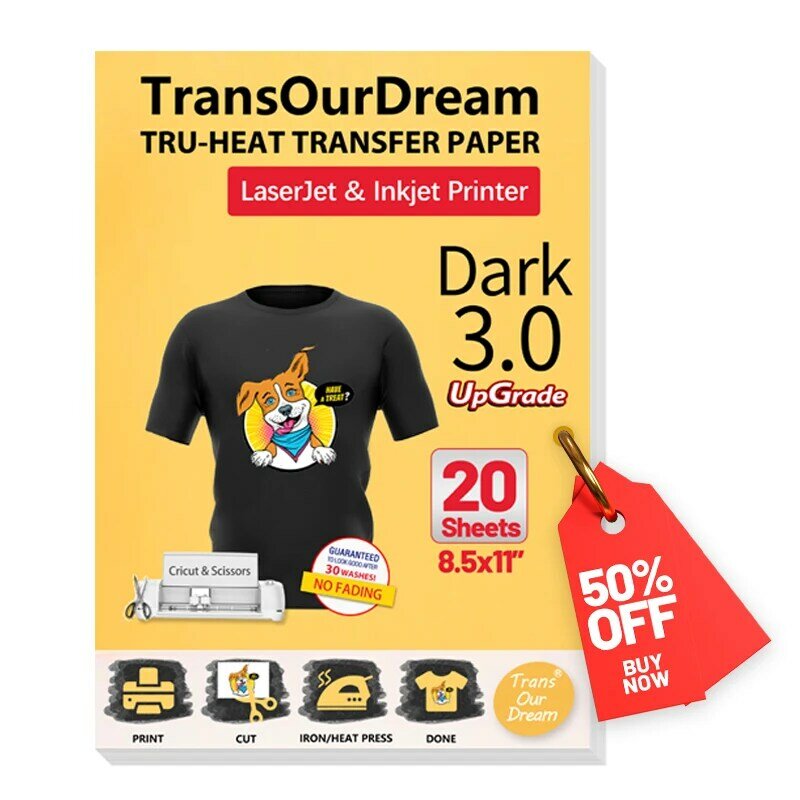 Термотрансферная Бумага для темных футболок, термотрансферный винил для струйного и лазерного принтера, 8,5 х11 Дюймов, 20 листов