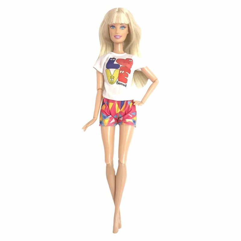Официальная модная одежда NK 1 шт., Повседневная рубашка Love Patern + современные брюки, домашняя одежда для куклы Барби, аксессуары, игрушки