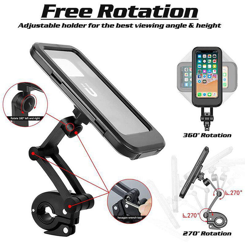 Support de téléphone portable pour vélo moto, étanche, avec chargeur, montage sur guidon, rétroviseur, 4.5-6.7 pouces
