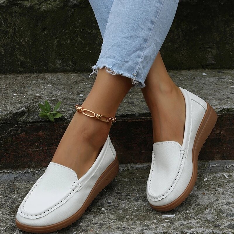 JMPRS Soft Sole Wedges Loafers Women 2022 Spring Autumn PU Leather Slip on Flats Woman Plus Size 42 Non-slip Casual Shoes Mujer