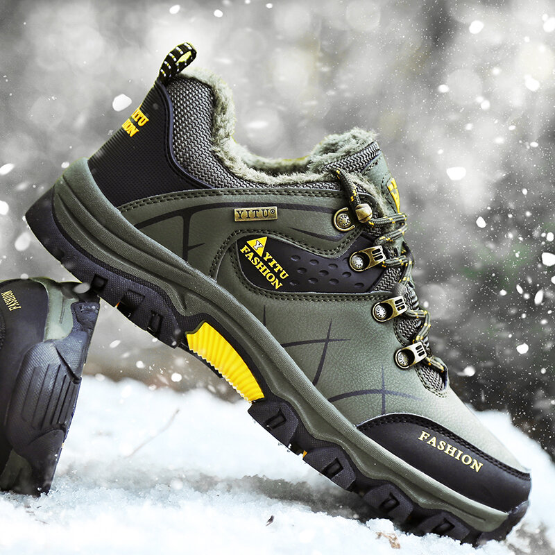 Bottes de randonnée imperméables en cuir pour homme, garde au chaud, chaussures de neige, Botas Hombre, baskets d'hiver à lacets, chaussures de Sport de chasse