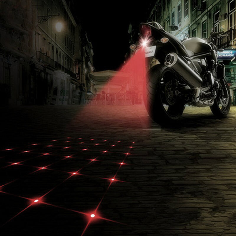 LEEPEE Anti-collisione moto LED fendinebbia Laser fanale posteriore antiappannamento parcheggio Stop lampade freno avvertimento fanale posteriore
