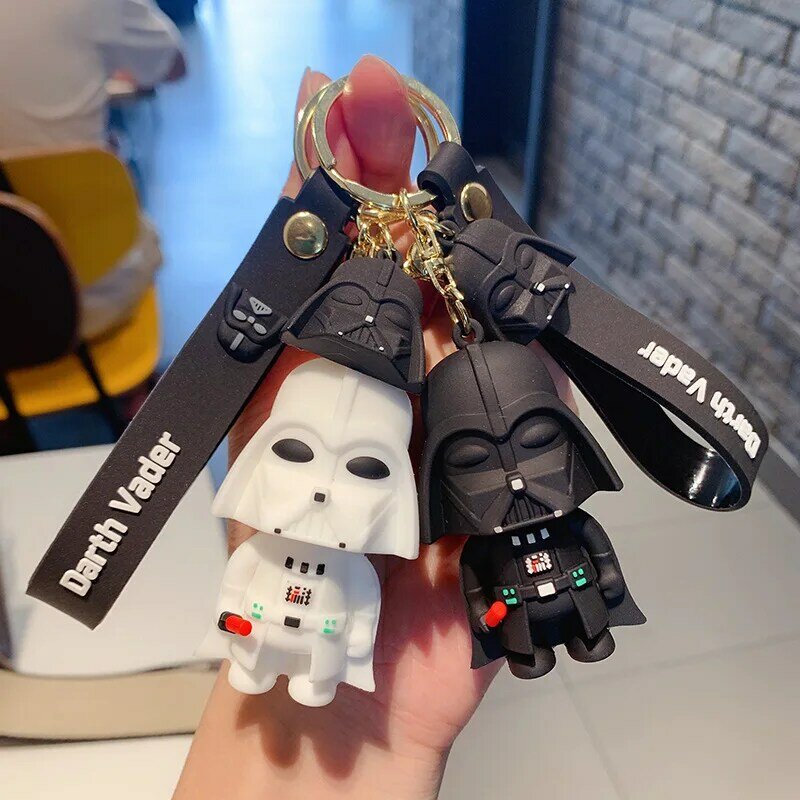 Disney Creative Keychain Cartoon Villain Black White Samurai Figure Keyring Fashion Ornament Key Chain Car Pendant Gift for Kids