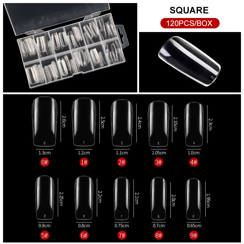 Boîte de faux ongles en forme de cercueil Transparent, Capsule acrylique pour couverture complète des ongles ABS, accessoires de pointes, outil 100/120 pièces