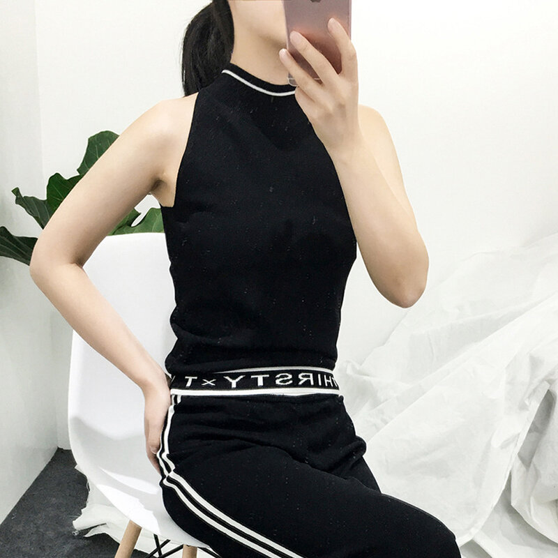 Crew Neck Lettered Vest Sleeveless Halter Off Shoulder Sweater Summer Clothes for Women 2022 Women's Clothing Sale Traf Crop Top