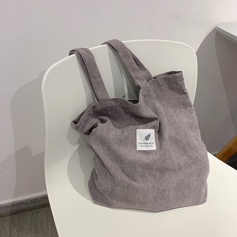 Damska torba na ramię 2021 Student Shopper torby sztruksowe zimowa wiosna brązowa duża pojemność Solid Color Square Tote Bag Casual