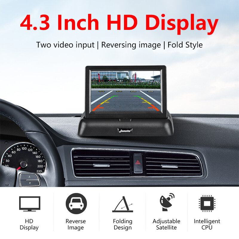 VTOPEK-Monitor plegable para coche, pantalla LCD TFT de 4,3 pulgadas, cámara de marcha atrás, sistema de aparcamiento, monitores retrovisores NTSC PAL