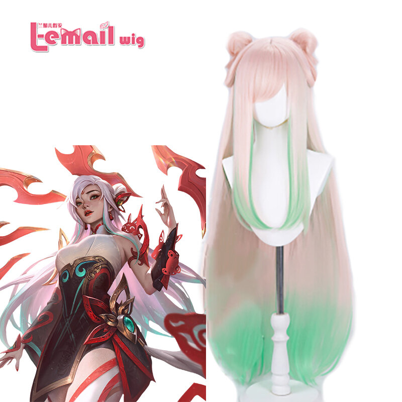 L-email wig Synthetic Hair Mythmaker Irelia Cosplay Wig LoL The Blade Dancer Cosplay 95cm Long Pink Green Heat Resistant Wig