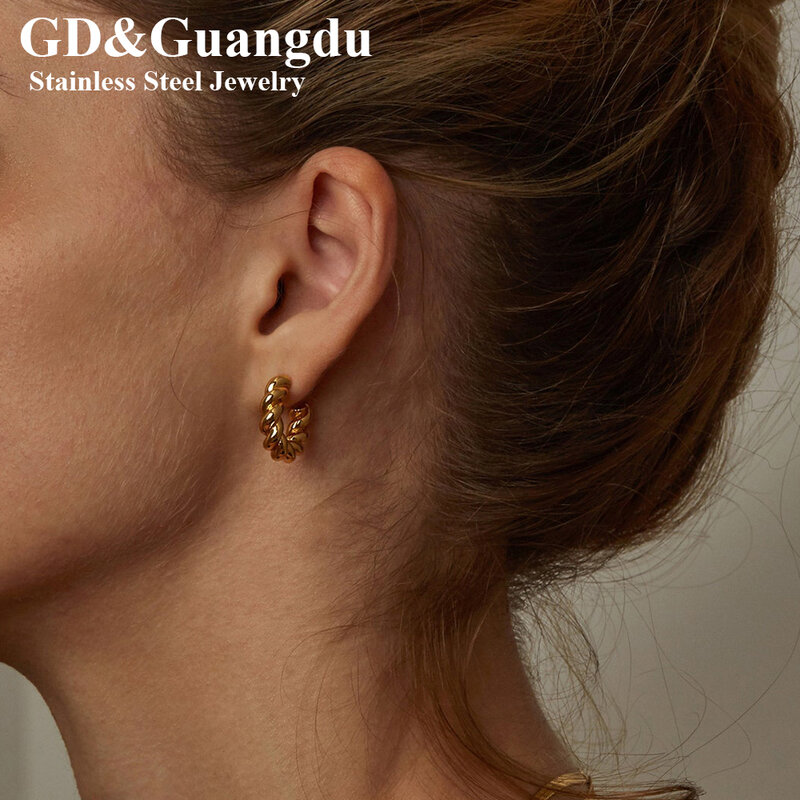 Perancang Anting-Anting Lingkaran Putar Hypoallergenic Trendi Chunky Emas Huggies Dainty Baja Tahan Karat Perhiasan Hadiah untuk Wanita