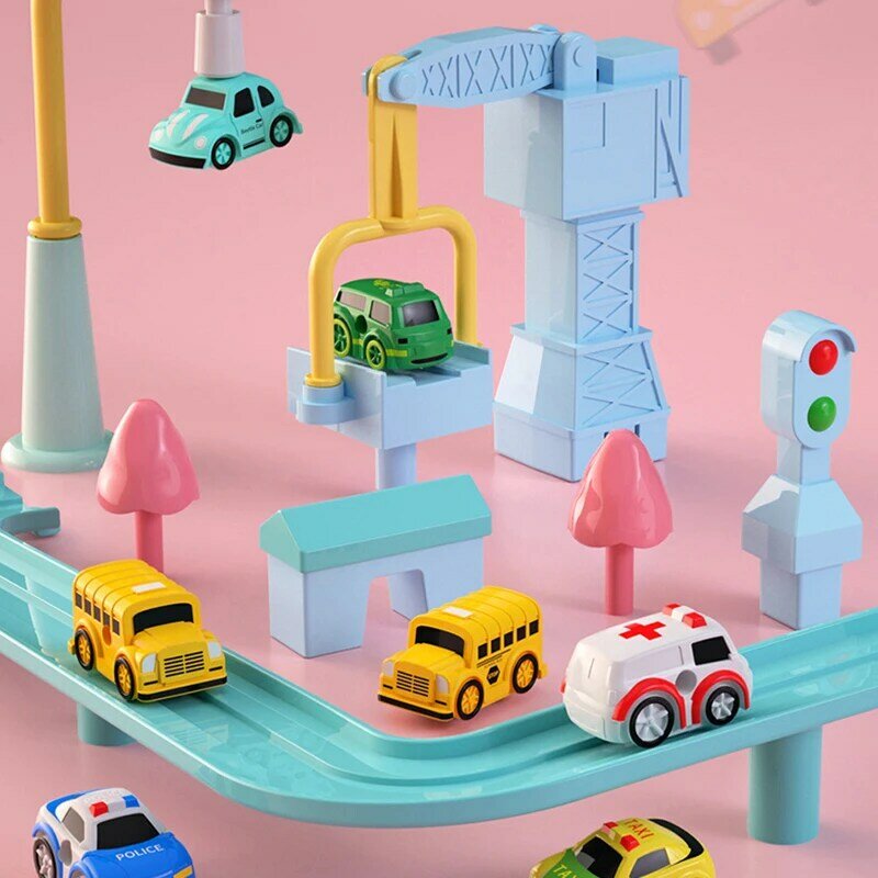 Modelo de coche de carreras de ciudad para niños, vehículo de pista clásico, juguetes, juego inteligente, aventura mecánica, tren deslizante, regalo