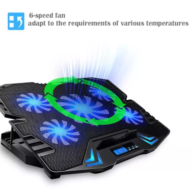 Refroidisseur pour ordinateur Portable de jeu avec 5 ventilateurs LED silencieux, flux d'air puissant, support réglable, interface USB