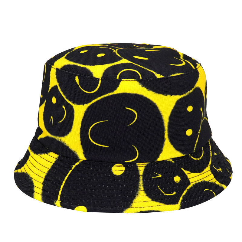 Black and White Skull Print Bucket hat Women Men Casual Smiley Face Fisherman Hat Simple Outdoor Visor Sun Basin Fishing Hat