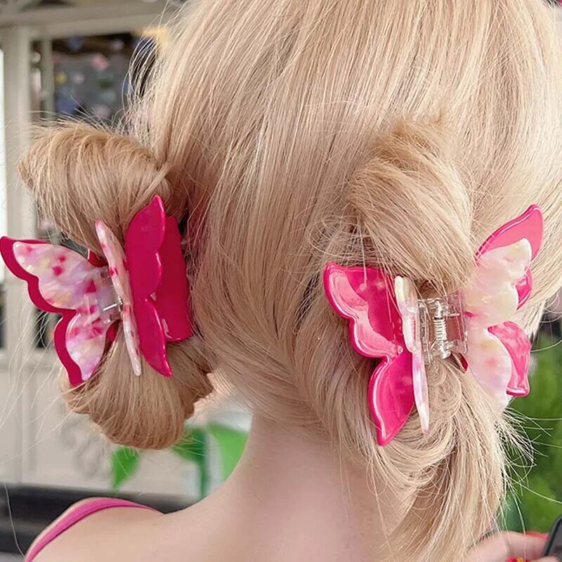 Jepit rambut kupu-kupu peri manis cakar rambut asetat baru jepit rambut alat penata warna ikat gradien untuk wanita gadis klip rambut