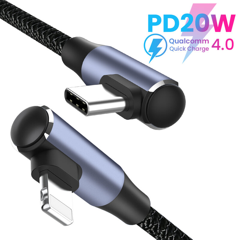 PD 20W คู่ข้อศอก USB Cable สำหรับ iPhone 13 12 Mini 11 Pro Max Fast Charging USB Type C สายชาร์จข้อมูลสายไฟสำหรับ Macbook