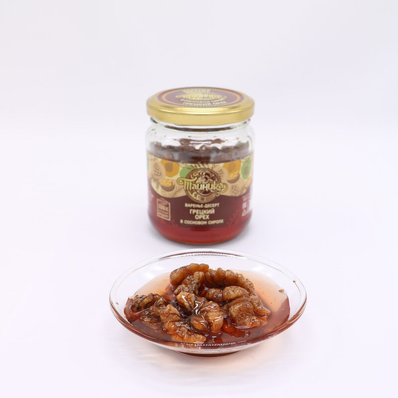 Geléia vegetariana-sobremesa "nogueira" no xarope de cones de pinho doces orgânicos naturais, 300 gramas/tainika