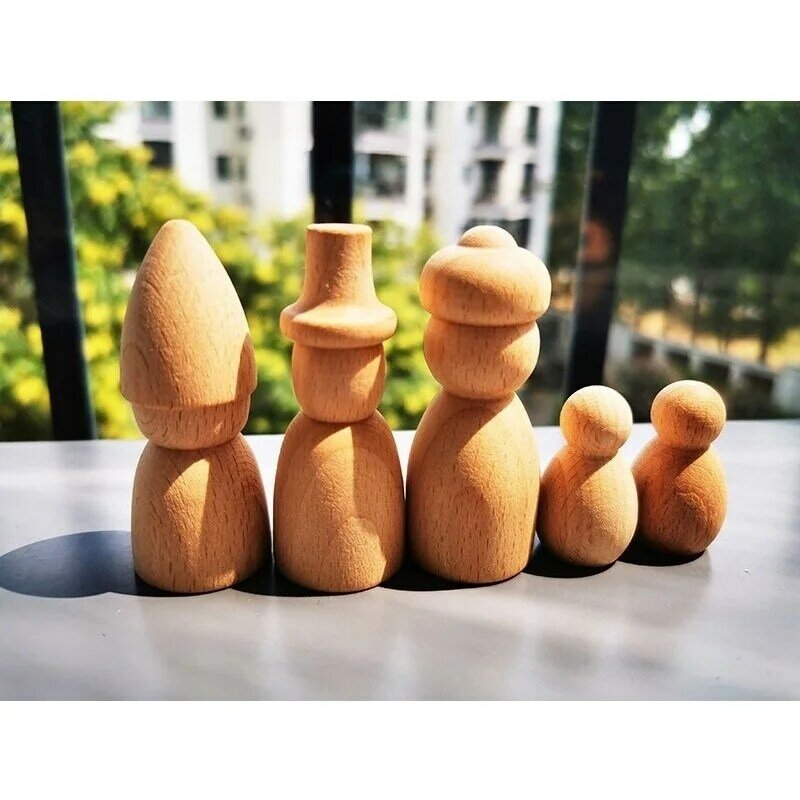 5 개/대 나무 장난감 수제 그림 너도밤 나무 말뚝 인형 아이 나무 인형 장난감 DIY 페인트 공예 장난감
