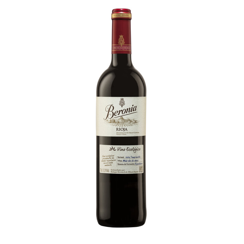 Vino rosso-Beronia verde-DO Ca Rioja-scatola da 6 bottiglie da 750 ml-vino spagnolo-vino-rosso-ecologico-graduazione: 13,5%-brand Byass