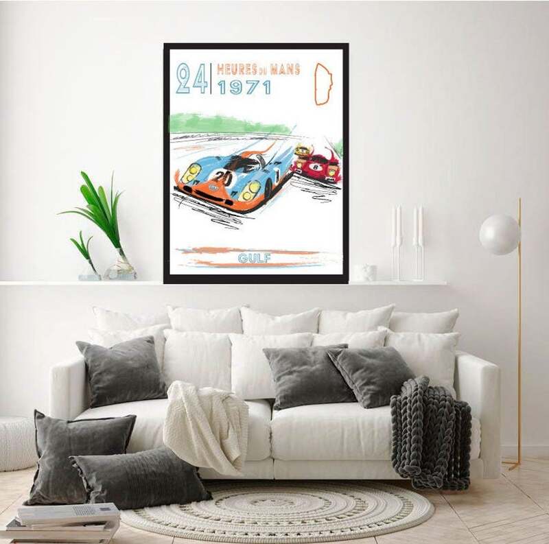 Golfo 24 horas de le mans 1971 vintage clássico carro poster impressão em tela pintura da parede decoração casa imagem da arte para sala de estar
