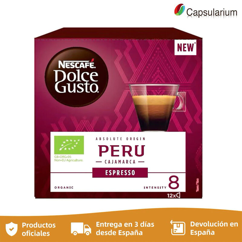 Dolce Gusto – café d'origine péruvienne, 12 capsules bio. Capsules de café moulu, pour machine à café Nespresso