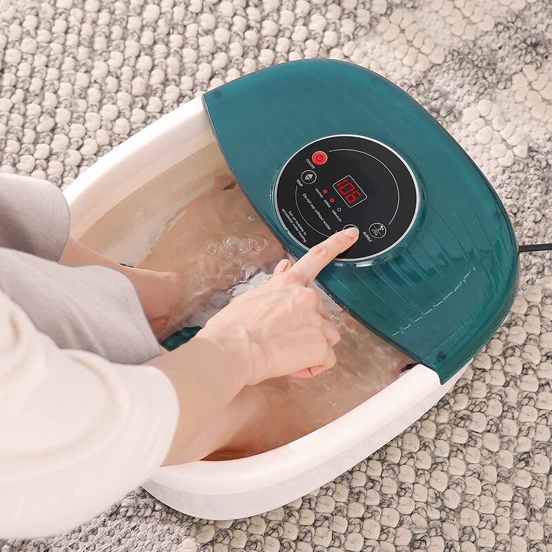 Spa/banho de pé massager com calor, bolhas e vibração, controle de temperatura digital, 16 rolos masssage