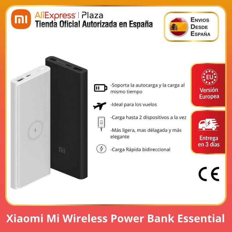Original Xiaomi Bateria Portatil Esencial Mi Wireless Power Bank Essential 10000mAH Tipo C USB Cargador Inalámbrico Rápido Banco de Carga Portátil