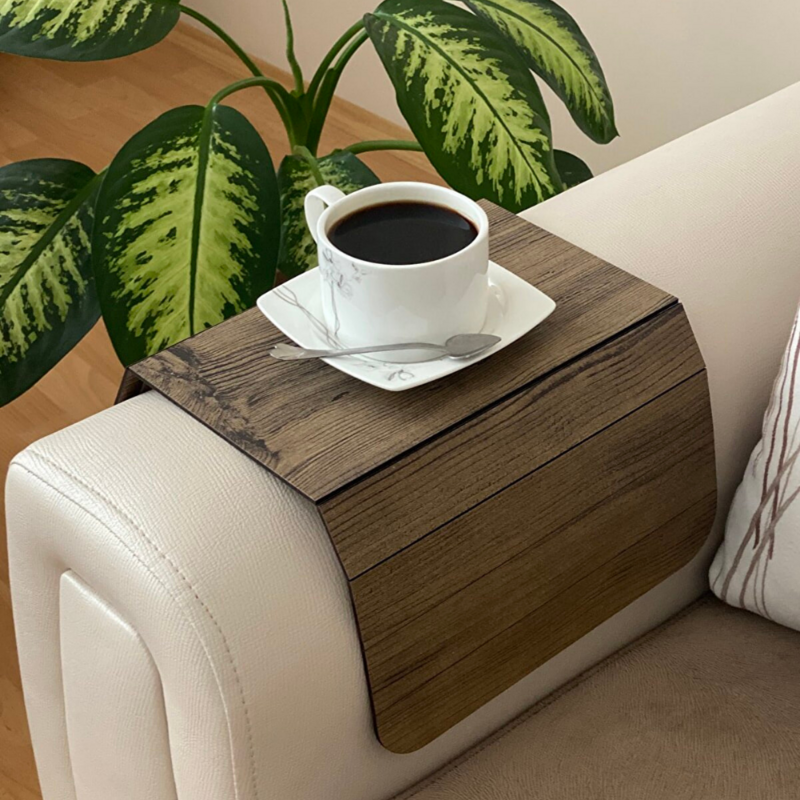 Mesa auxiliar de madera para sofá, estera de bandeja de 45x25 cm, reposabrazos decorativo, diseño plegable antideslizante, 4 opciones de Color