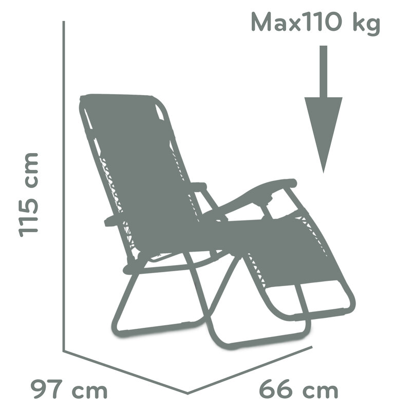 95638 Barneo PFC-14 Gray Folding Reclining Garden Deck Chair Sturdy Tubular Steel Frame HardWearing Textoline Fabric Adjustable