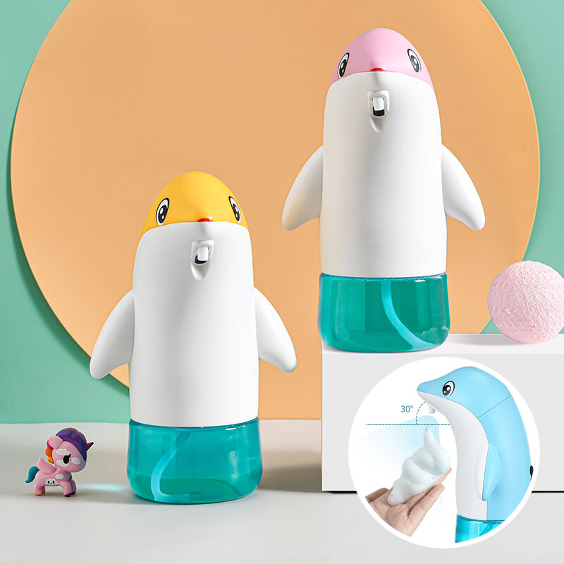 Dispensador de jabón de espuma con dibujos animados para niños, dispositivo de inducción automática infrarroja, con carga USB, para limpieza profunda, para baño y cocina