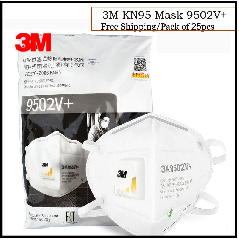 25 pçs/lote 3M 9502V +/9501V + Máscara KN95 Descartável Respirador Dobrável Anti-neblina Máscara de Proteção Contra Vírus Autêntico 3 Máscara 3M