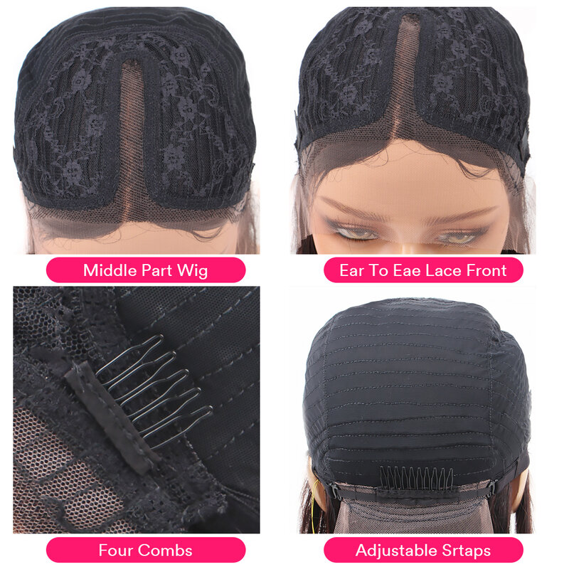 Część środkowa peruwiański Kinky prosto ludzki włos koronki przodu peruki 13x1 peruki typu Lace Front 28 cali peruka z włosów typu Remy 180% gęstość
